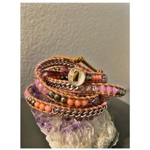 Chan Luu Five Wrap Stone & Leather Bracelet